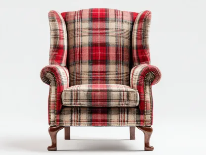 Fauteuil revêtement tissu à carreaux 84x80x104 cm - rouge et beige - style classique avec dossier haut-Homimyloft