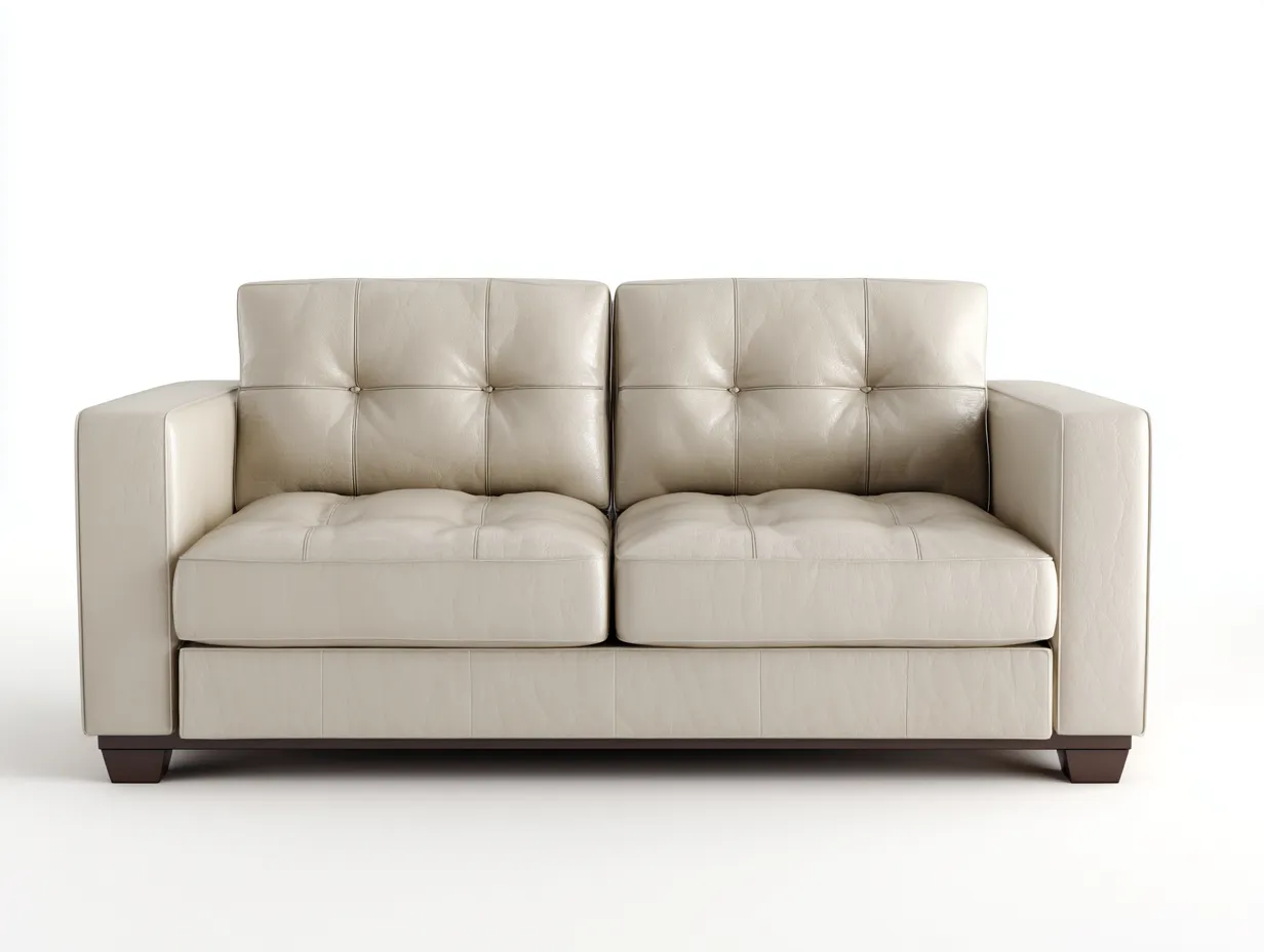 Canapé 2 places 165x90x82 cm - revêtement effet cuir beige - usage salon - design contemporain-Homimyloft