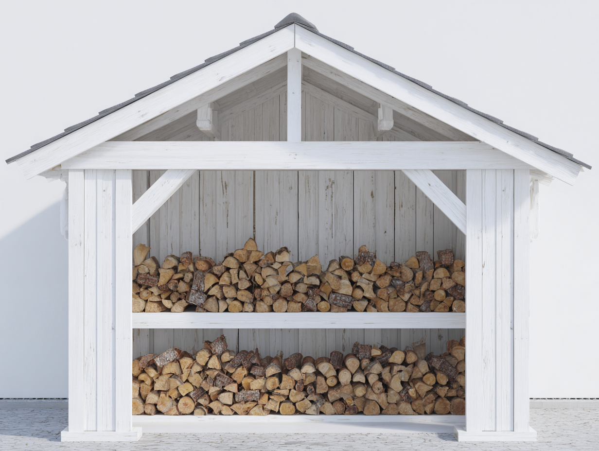 Abri à bûches en bois 190x75x180 cm - blanc - style traditionnel pour jardin-Homimyloft