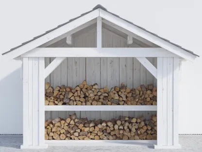 Abri à bûches en bois 190x75x180 cm - blanc - style traditionnel pour jardin-Homimyloft