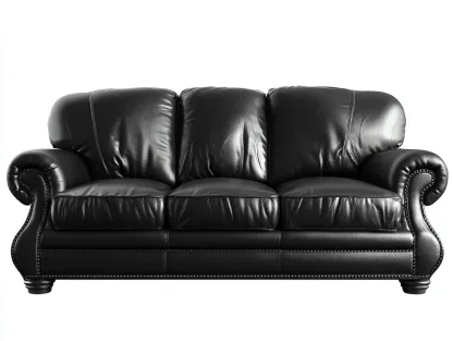 Canapé 3 places en cuir 215x95x90 cm - noir - style classique pour salon-Homimyloft