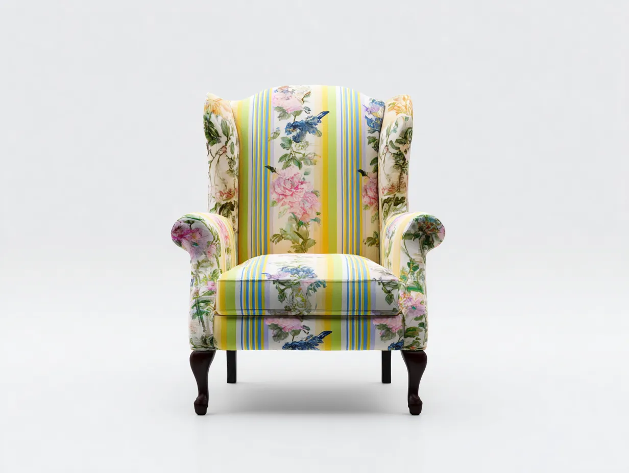 Fauteuil rembourré tissu rayé et floral 88x86x108 cm - Multicolore - Style classique pour salon-Homimyloft