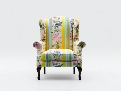 Fauteuil rembourré tissu rayé et floral 88x86x108 cm - Multicolore - Style classique pour salon-Homimyloft