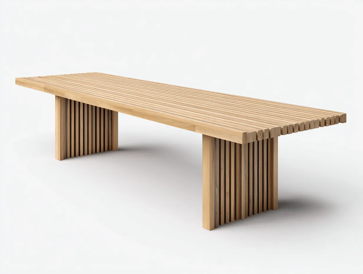 Table de jardin rectangulaire en bois avec piètement ajouré 200x90x75 cm - Bois naturel - Design contemporain-Homimyloft