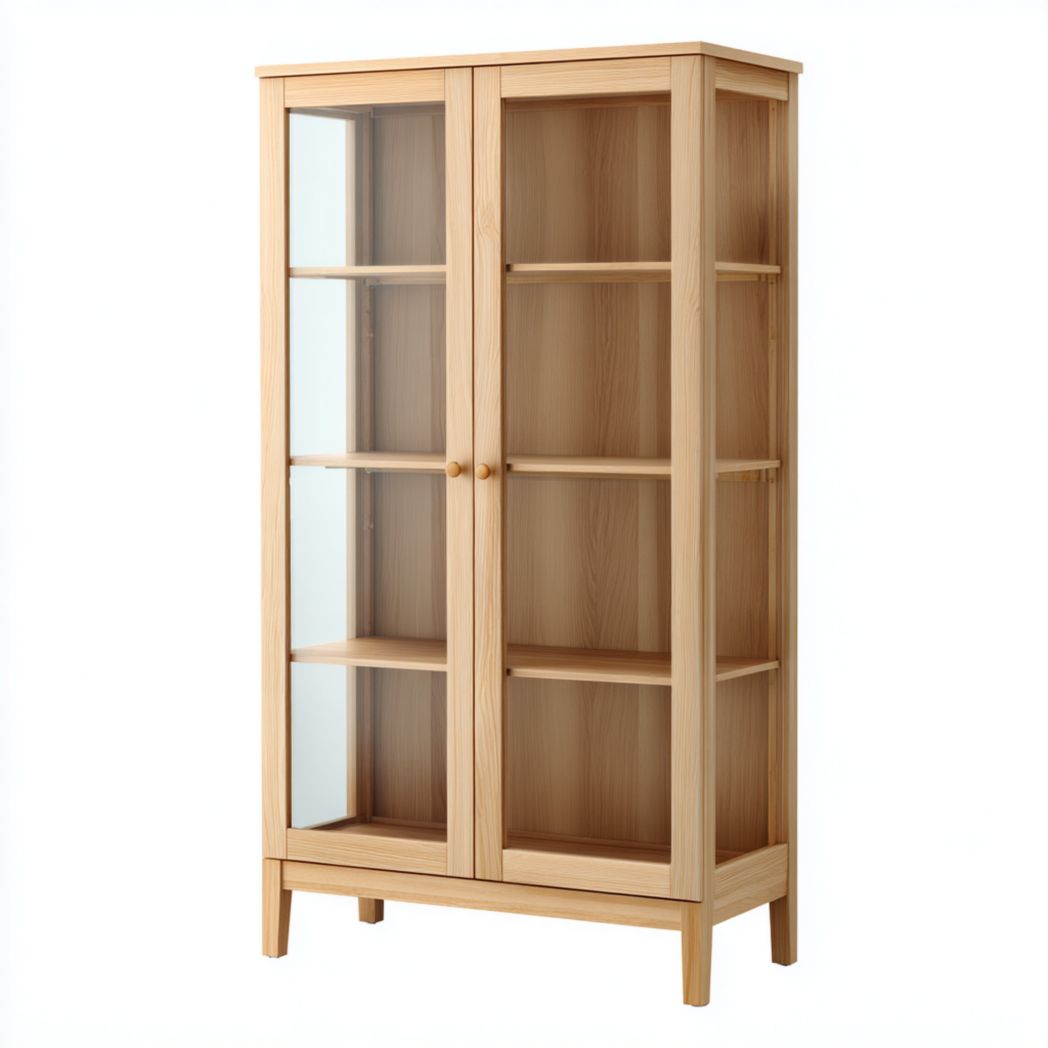 Vitrine en chêne avec deux portes vitrées et trois étagères intérieures-Gain Furniture