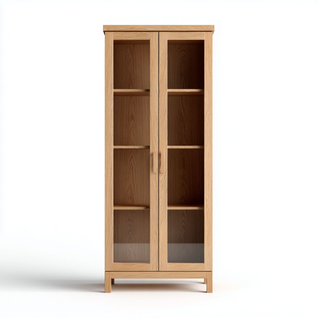 Vitrine en chêne avec deux portes vitrées et quatre étagères intérieures-Gain Furniture