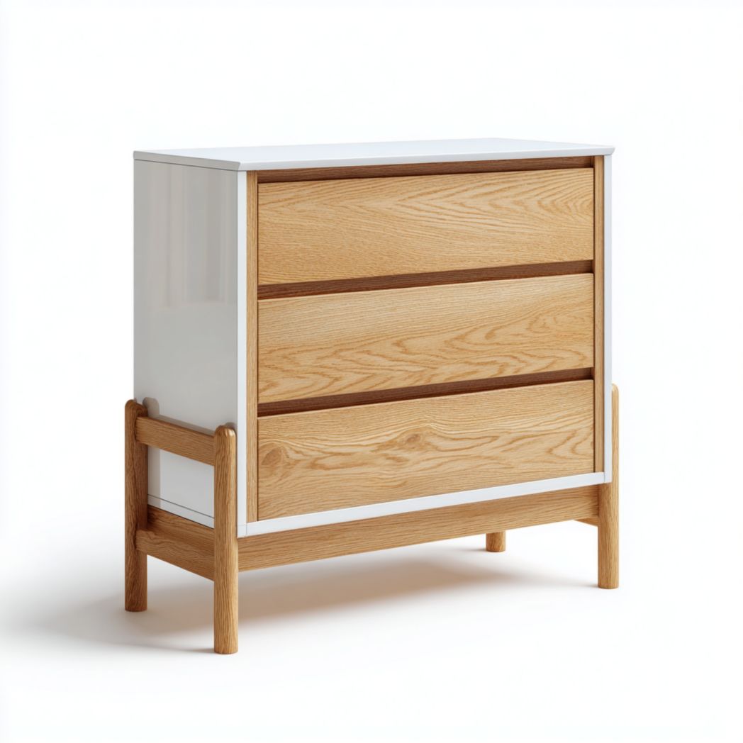 Commode à trois tiroirs bicolore avec pieds en bois massif-Gain Furniture