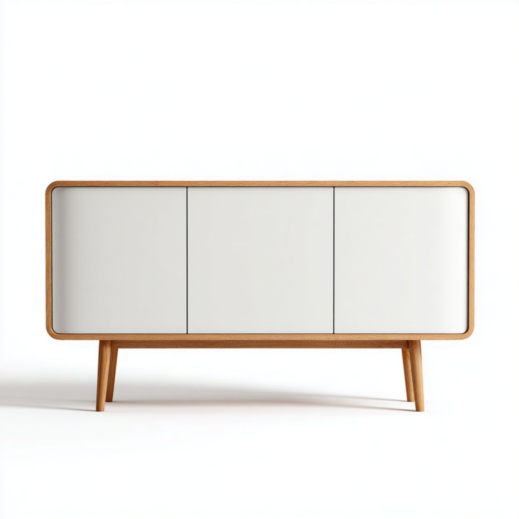 Buffet en chêne avec 3 portes laquées blanc-Gain Furniture