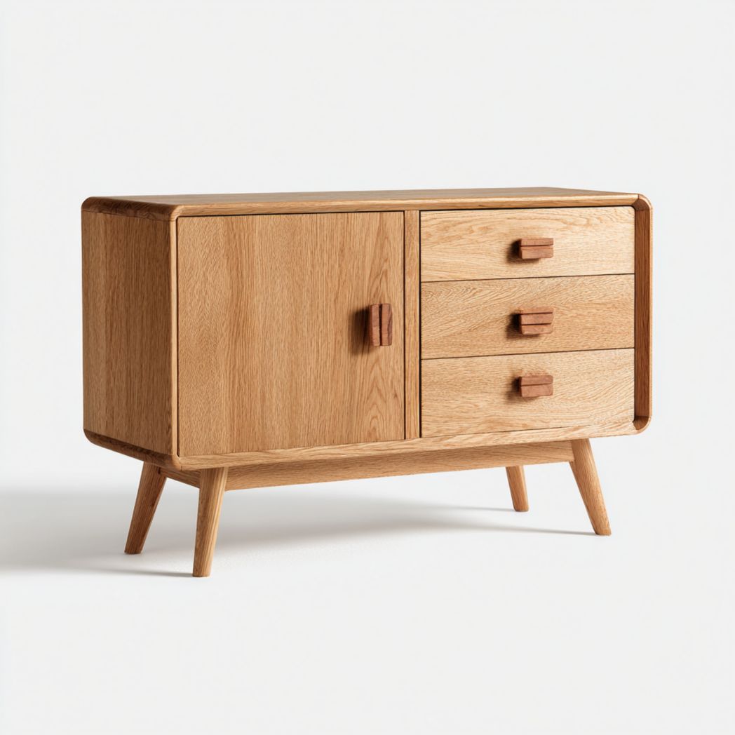 Buffet bas en chêne massif avec 1 porte et 3 tiroirs-Gain Furniture