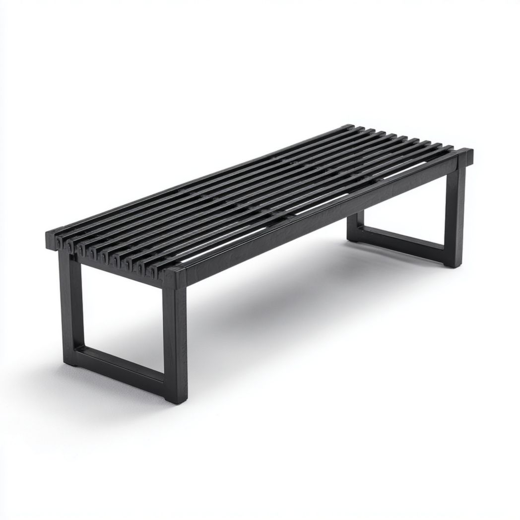 Banc à Lattes en Chêne Laqué Noir avec Pieds en Forme de U-Gain Furniture