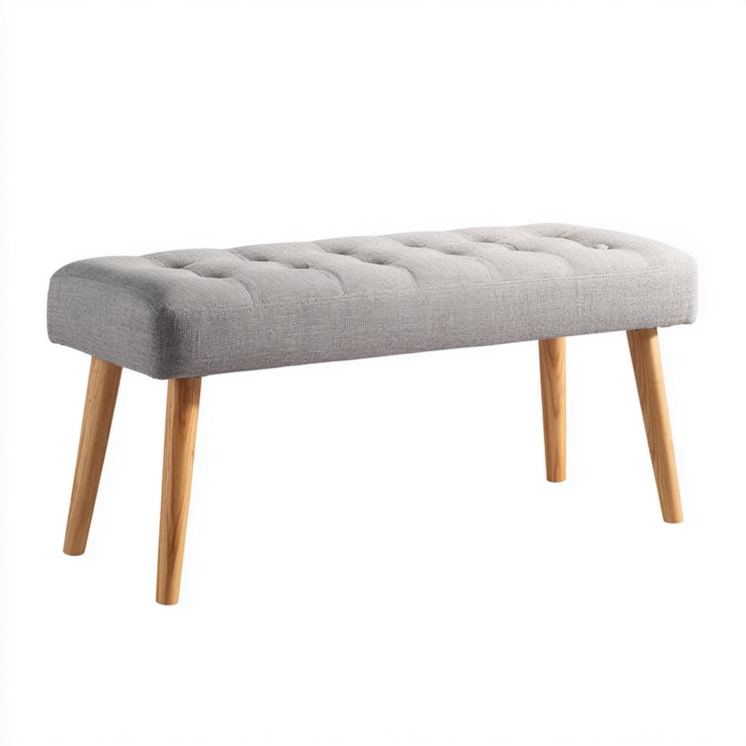 Banc Rembourré en Tissu avec Pieds en Bois et Capitonnage à Boutons-Gain Furniture