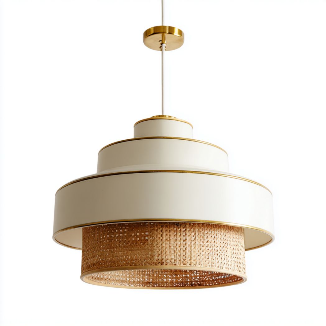 Suspension à abat-jour superposé en métal et bambou tressé-Gain Furniture
