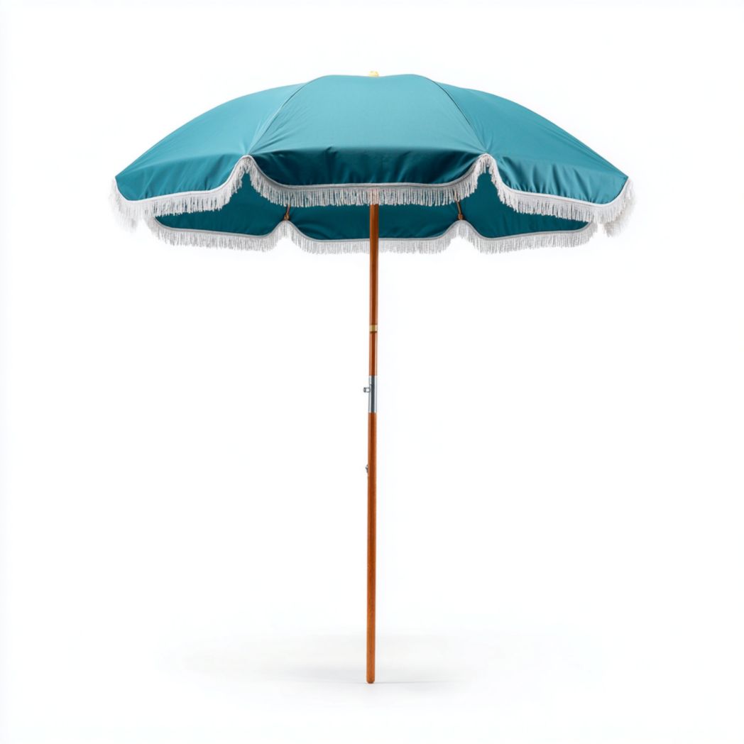 Parasol droit de jardin bleu-vert avec franges en tissu polyester et mât en bois-Gain Furniture