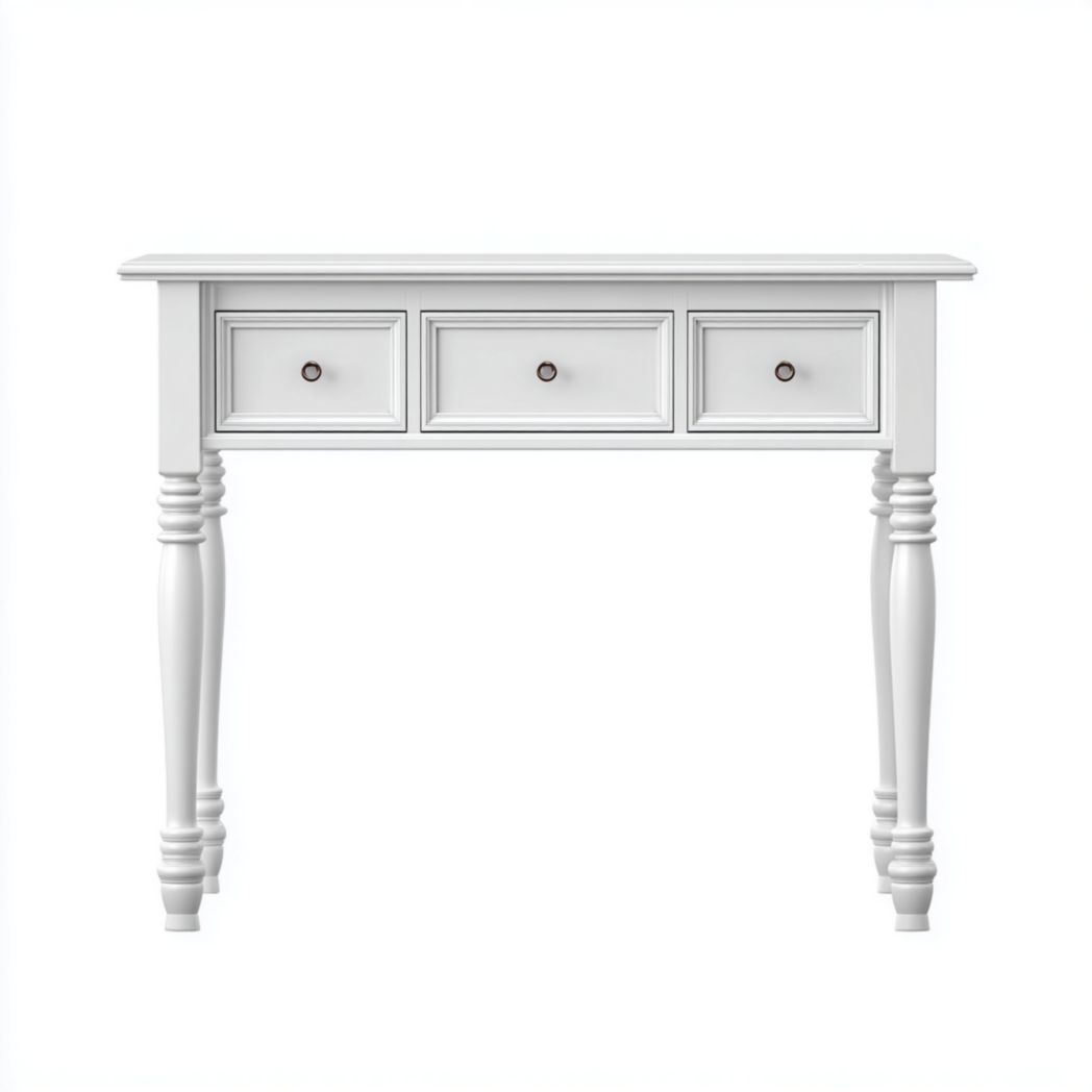 Console avec 3 tiroirs en bois d’hévéa blanc-Gain Furniture