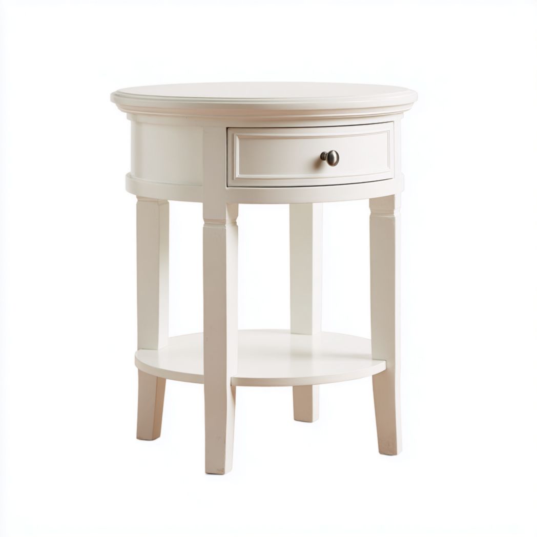 Table d'appoint ronde blanche avec un tiroir et une étagère inférieure-Girotto Furniture