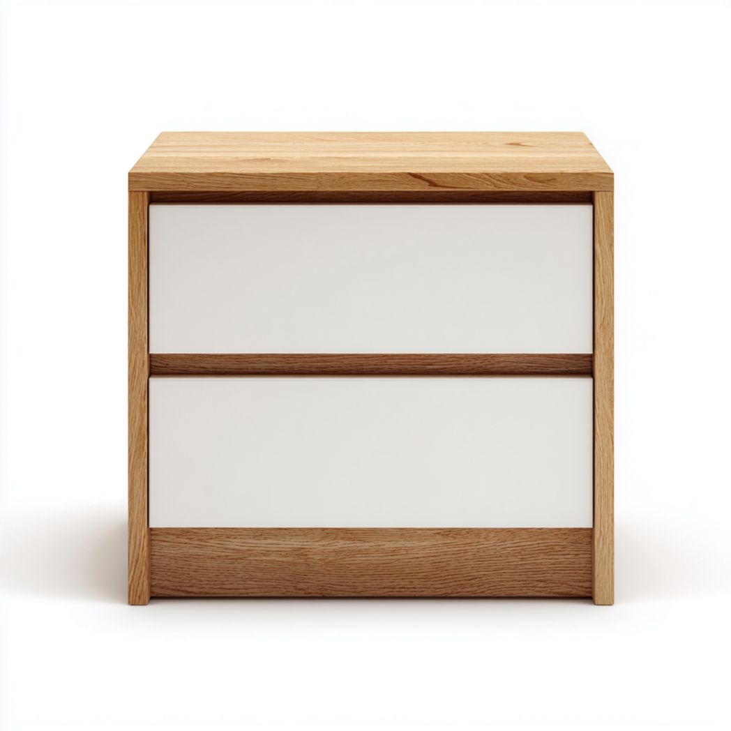 Table de chevet bicolore avec deux tiroirs en chêne et blanc-Girotto Furniture