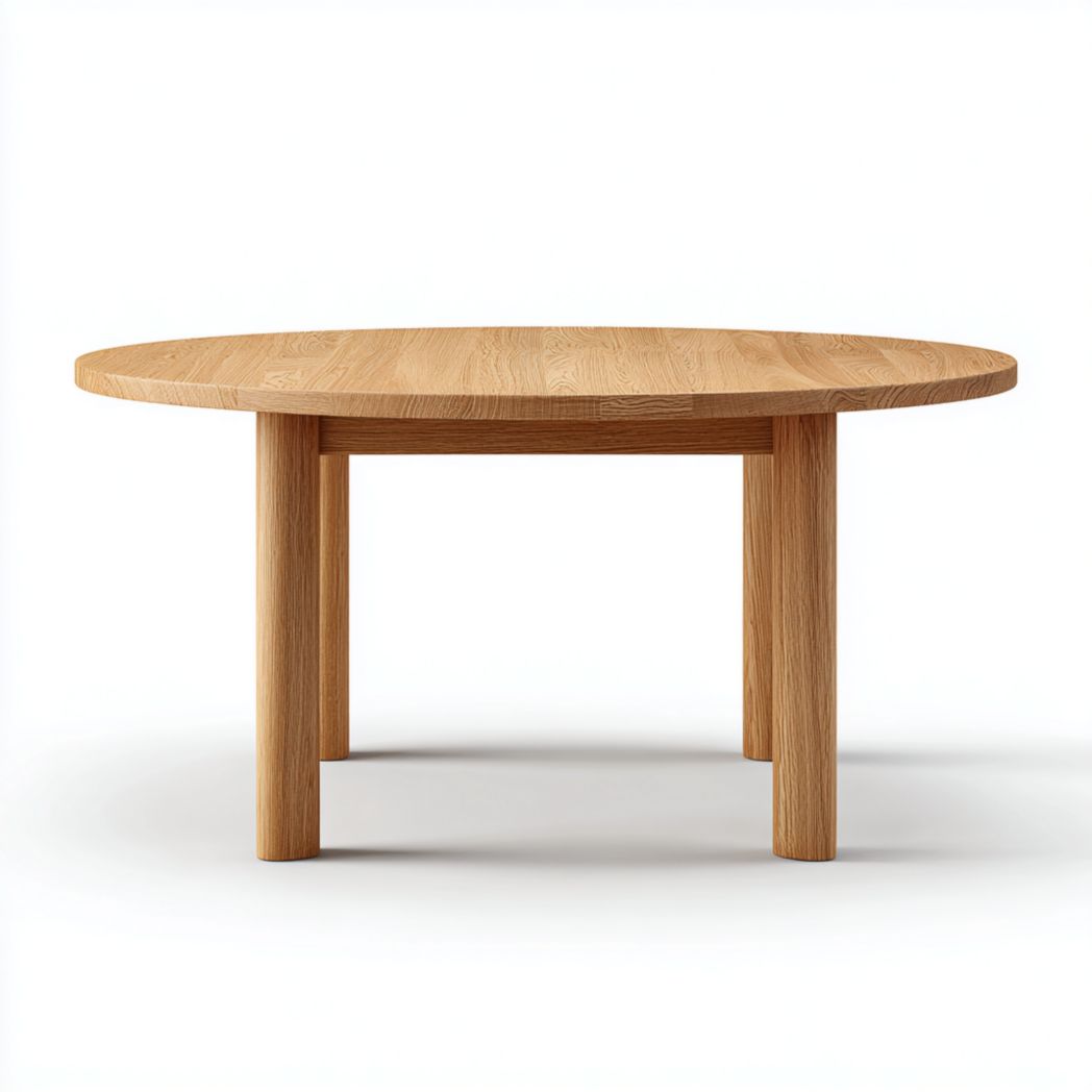 Table de repas ronde en chêne massif avec quatre pieds cylindriques-Girotto Furniture
