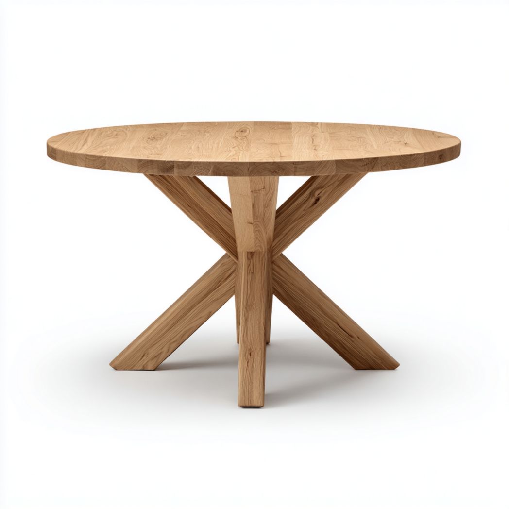 Table de repas ronde en chêne massif avec piétement croisé central-Girotto Furniture