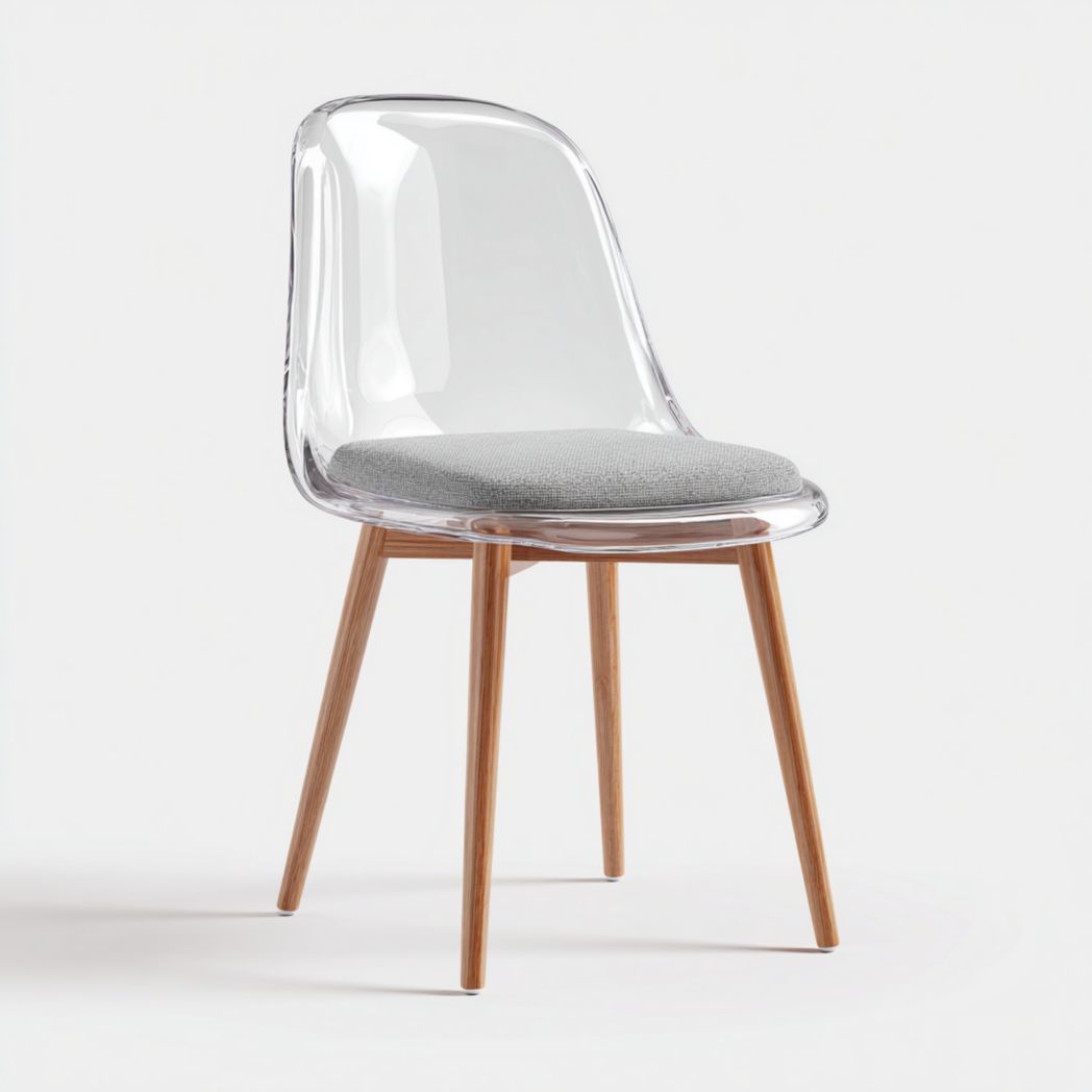 Chaise en plastique transparent avec assise rembourrée et pieds en bois massif-Girotto Furniture