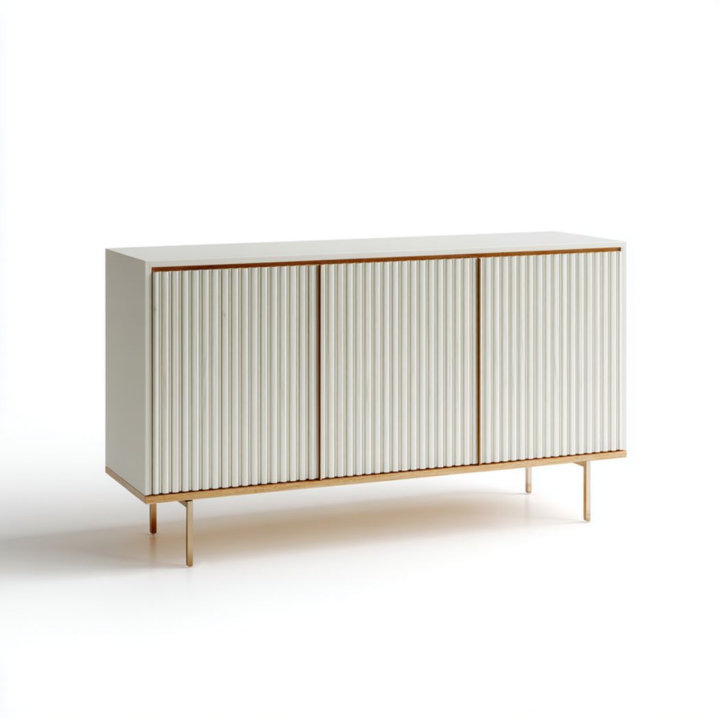 Buffet bas à 3 portes avec façade rainurée et piètement doré-Girotto Furniture