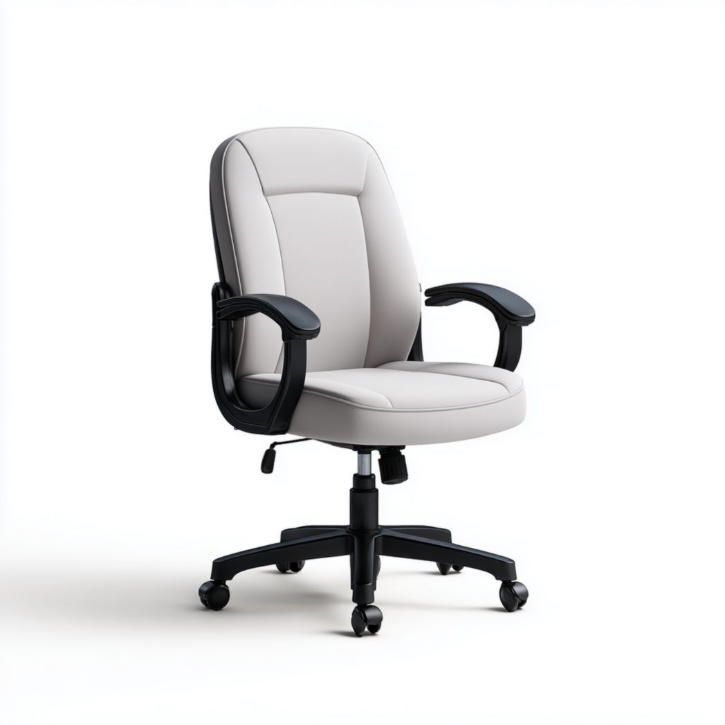 Chaise de bureau pivotante à dossier moyen en cuir synthétique avec accoudoirs - Gris-Girotto Furniture