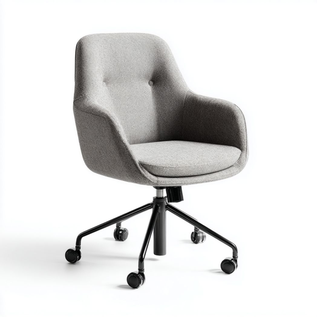 Chaise de bureau pivotante avec revêtement en tissu matelassé et accoudoirs intégrés - Gris-Girotto Furniture