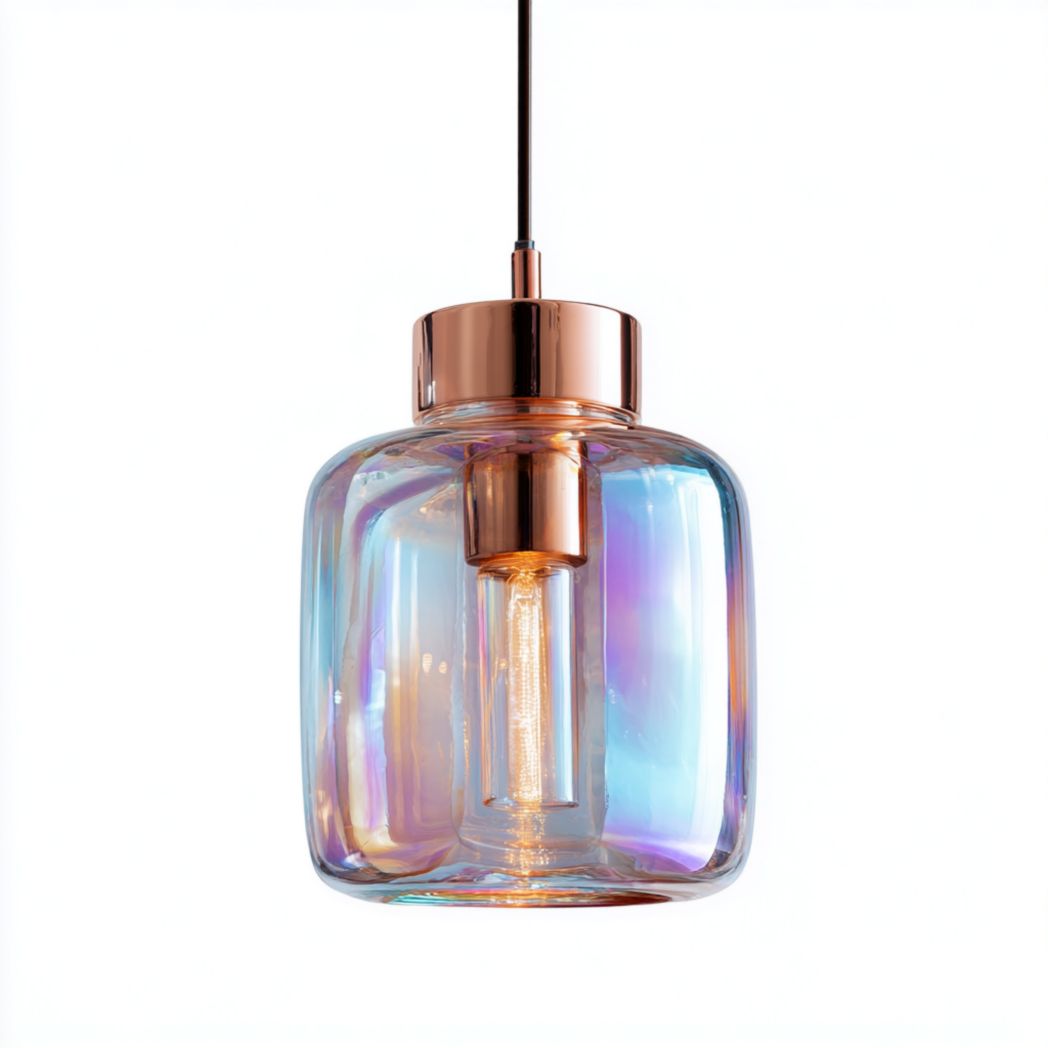 Suspension en verre irisé avec douille en acier finition cuivrée-Girotto Furniture
