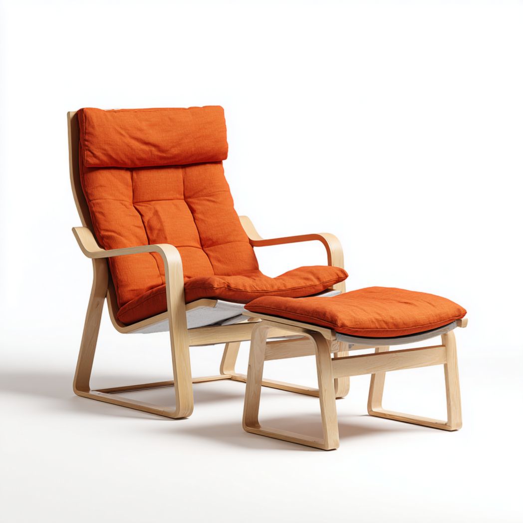 Fauteuil Relax avec Repose-pieds en Bois de Bouleau et Tissu Orange-Girotto Furniture