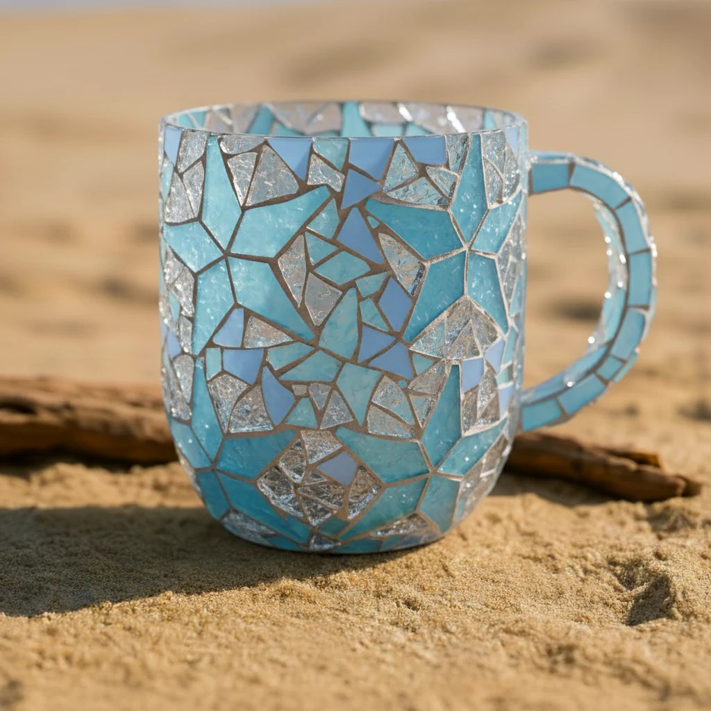 "Coastal Mosaic" Handcrafted Glass Mug Collection