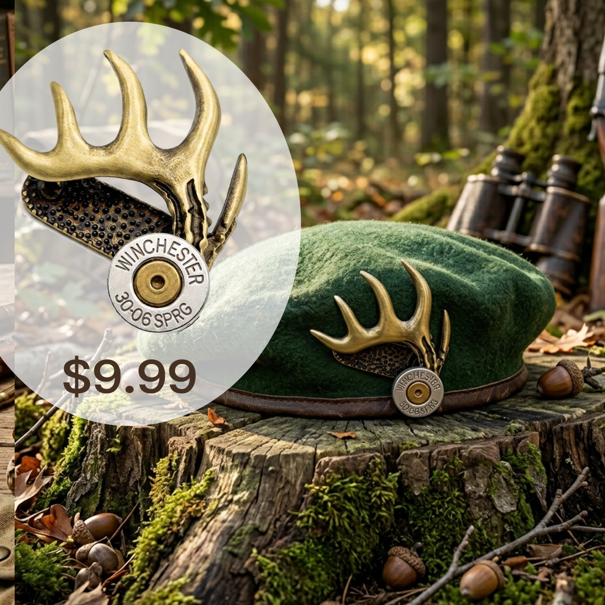 Antler and Cartridge Hat Clip - Handcrafted Vintage Brass Hat Ornament and Outdoor Enthusiast Accessory