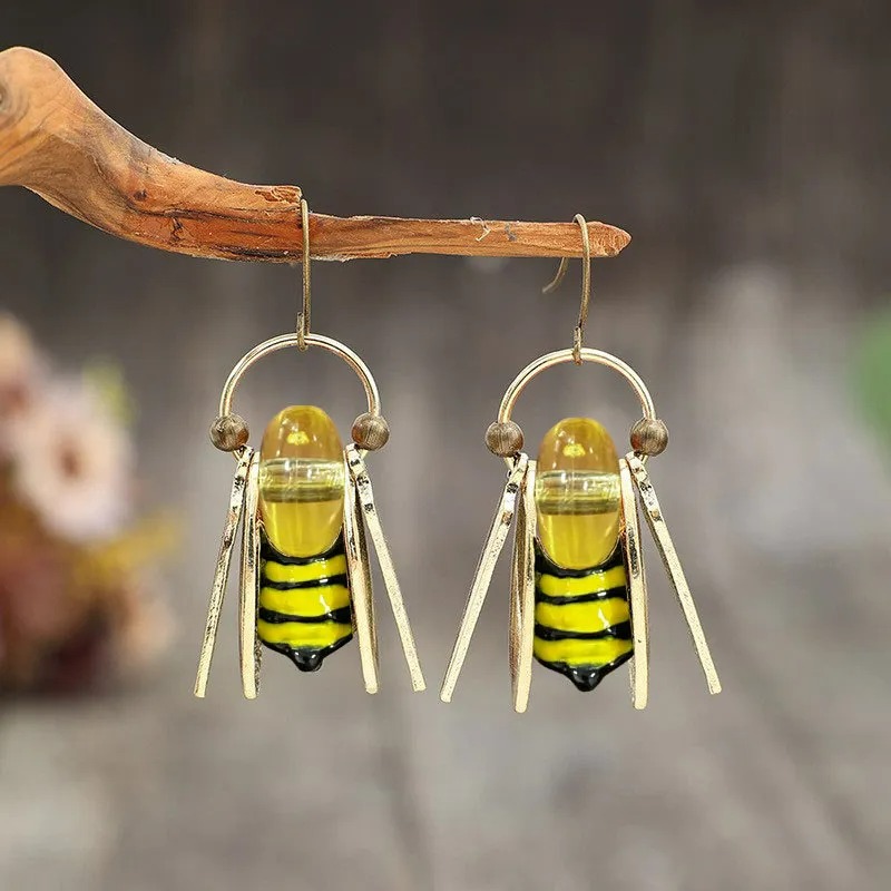Bumble Bee Amber Glass Dangles