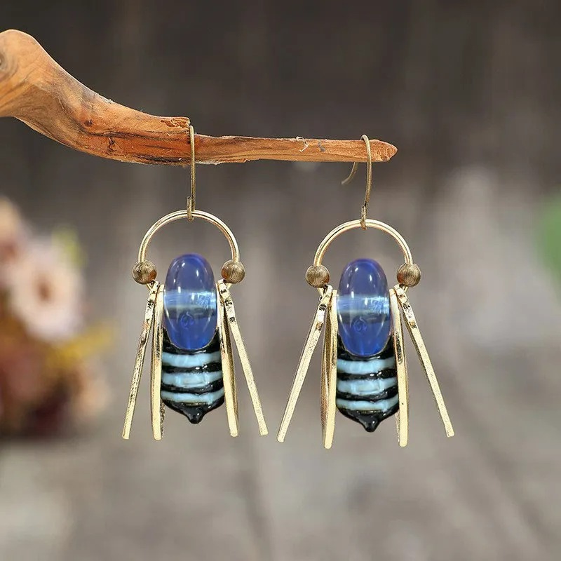 Bumble Bee Amber Glass Dangles