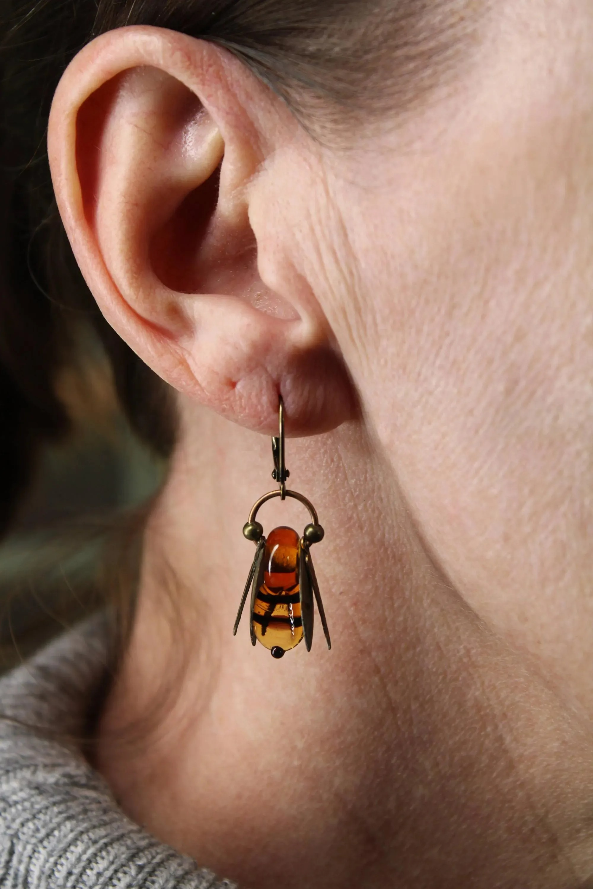 Bumble Bee Amber Glass Dangles
