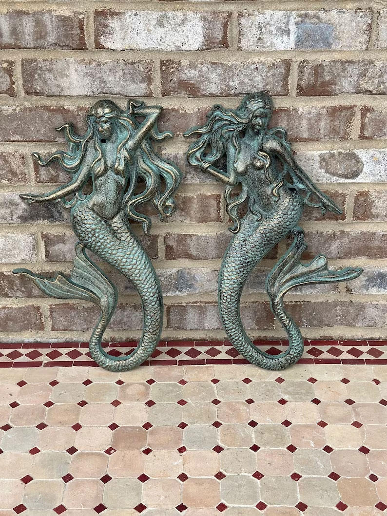Cast Iron Nautical Mermaid Plaque Wall Hanging Rustic
