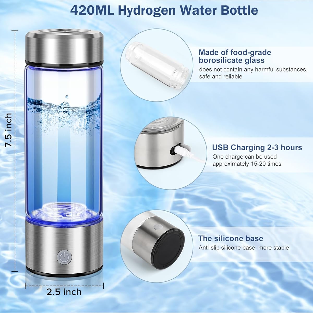 Upgraded Hydrogen Water Bottle, Hydrogen Water Generator with Advanced SPE PEM Technology,
