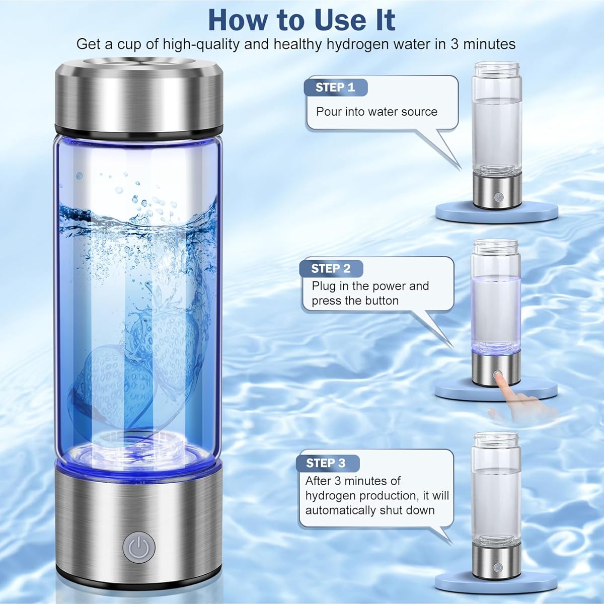 Upgraded Hydrogen Water Bottle, Hydrogen Water Generator with Advanced SPE PEM Technology,