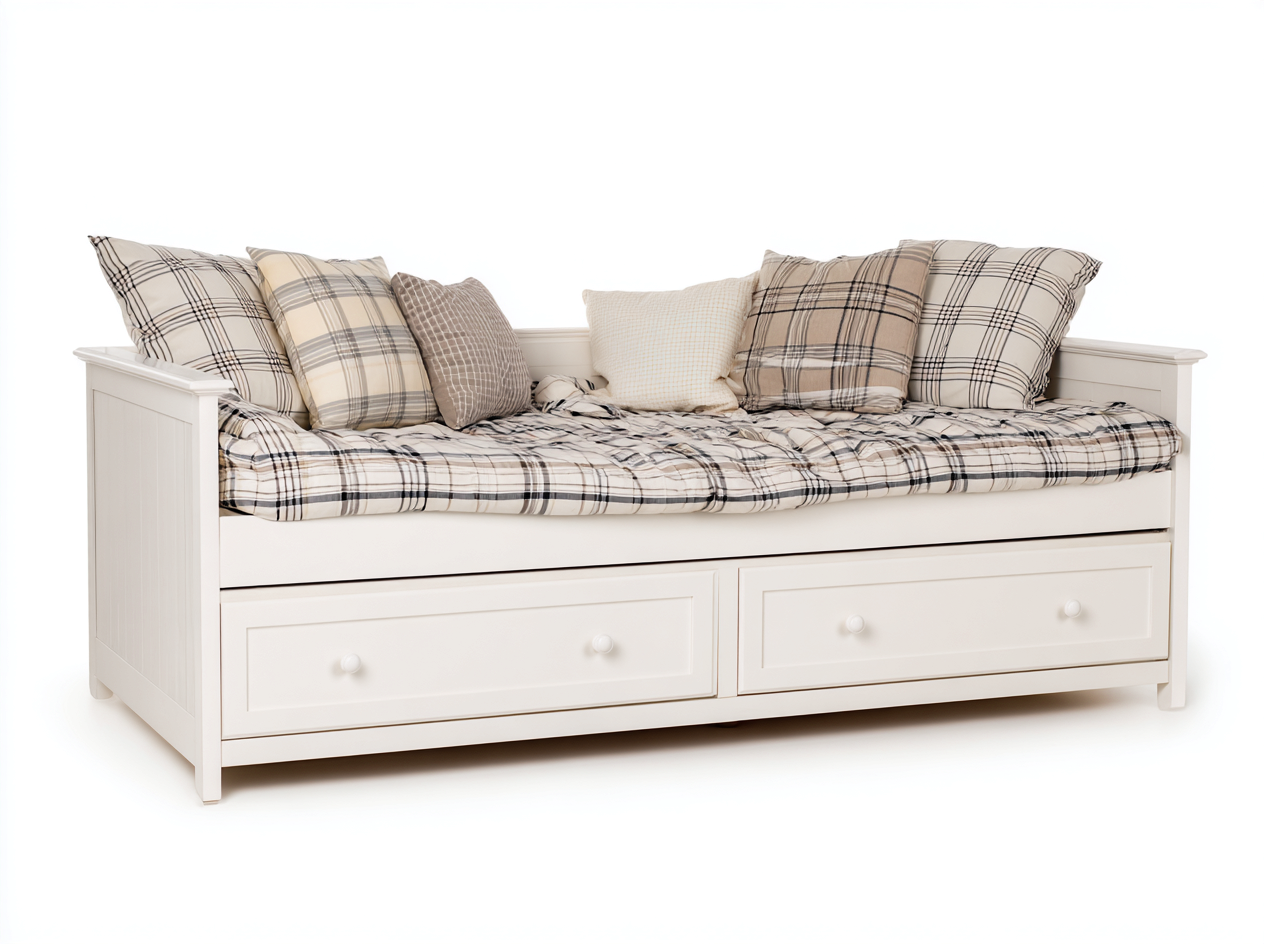 Canapé lit en bois avec tiroirs de rangement 200x90x95 cm - blanc - style classique pour salon ou chambre-Homigobay