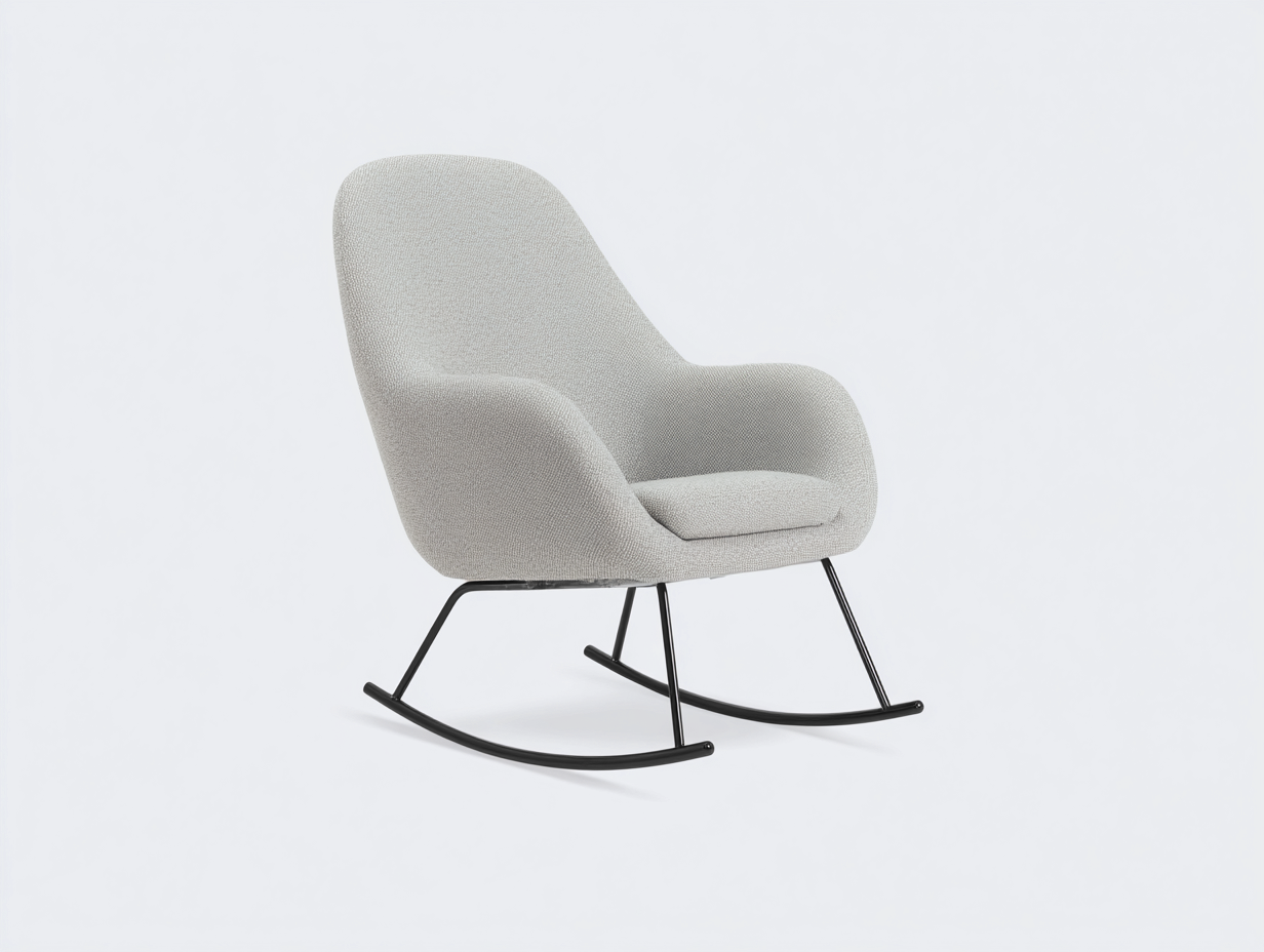 Fauteuil à bascule rembourré avec piètement en métal 70x80x92 cm - gris clair - design contemporain-Homigobay