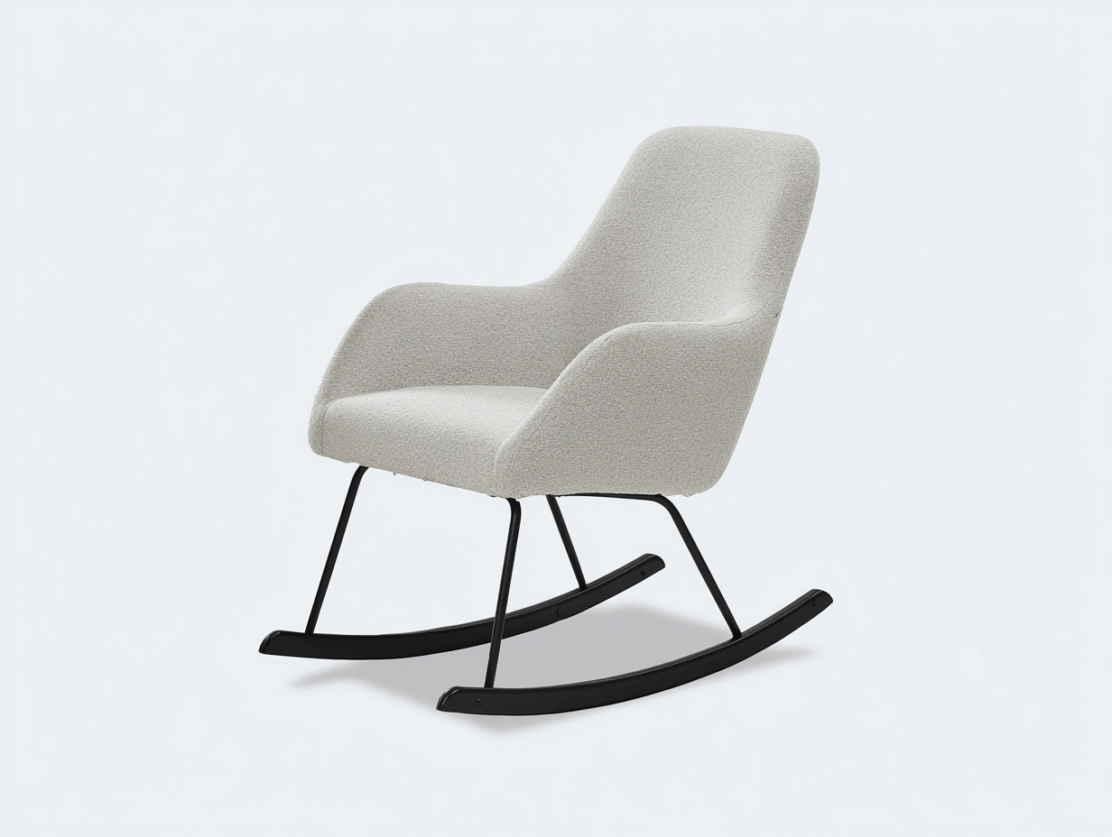 Fauteuil à bascule 78x86x94 cm - tissu bouclé écru et structure métallique noire - style contemporain-Homigobay