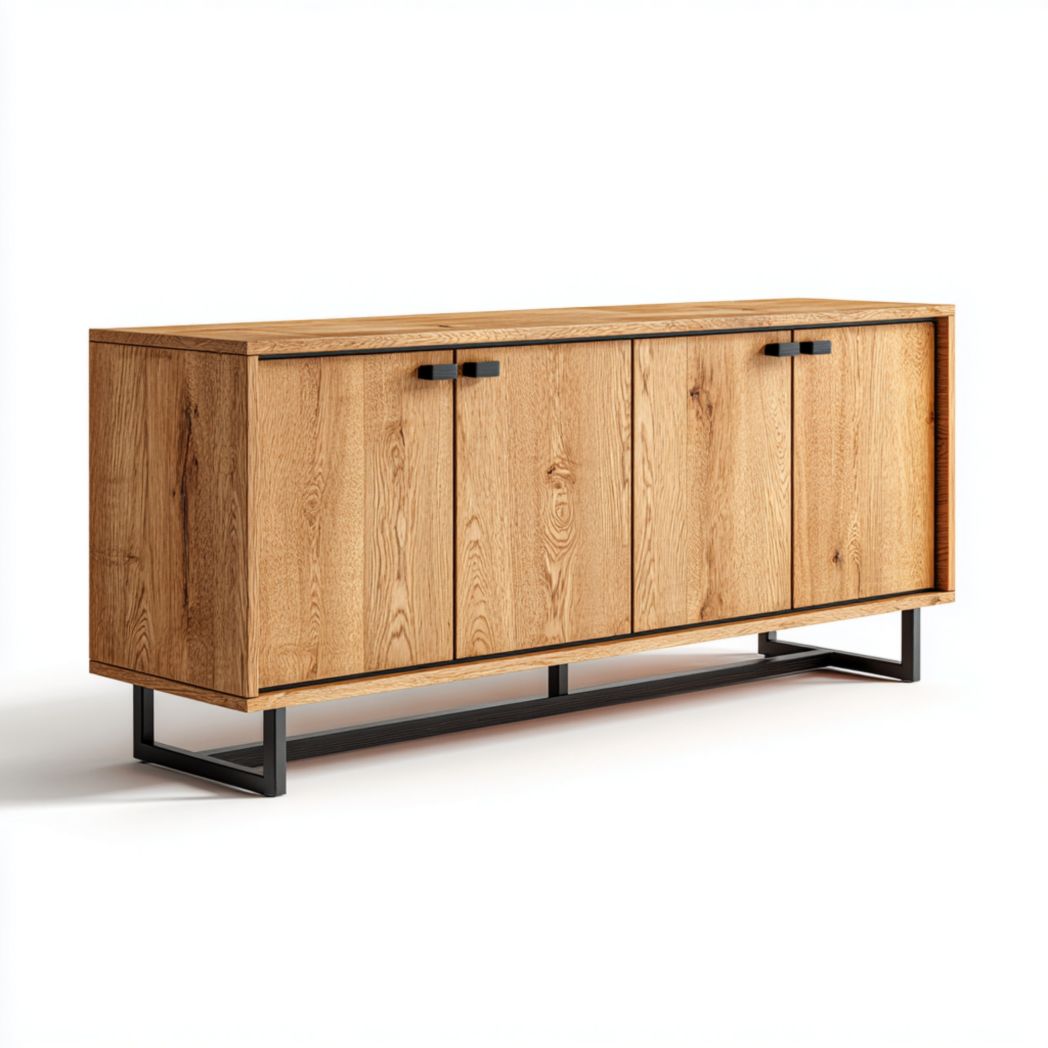 Meuble bas de rangement en bois massif avec piètement en acier-Crean Furniture