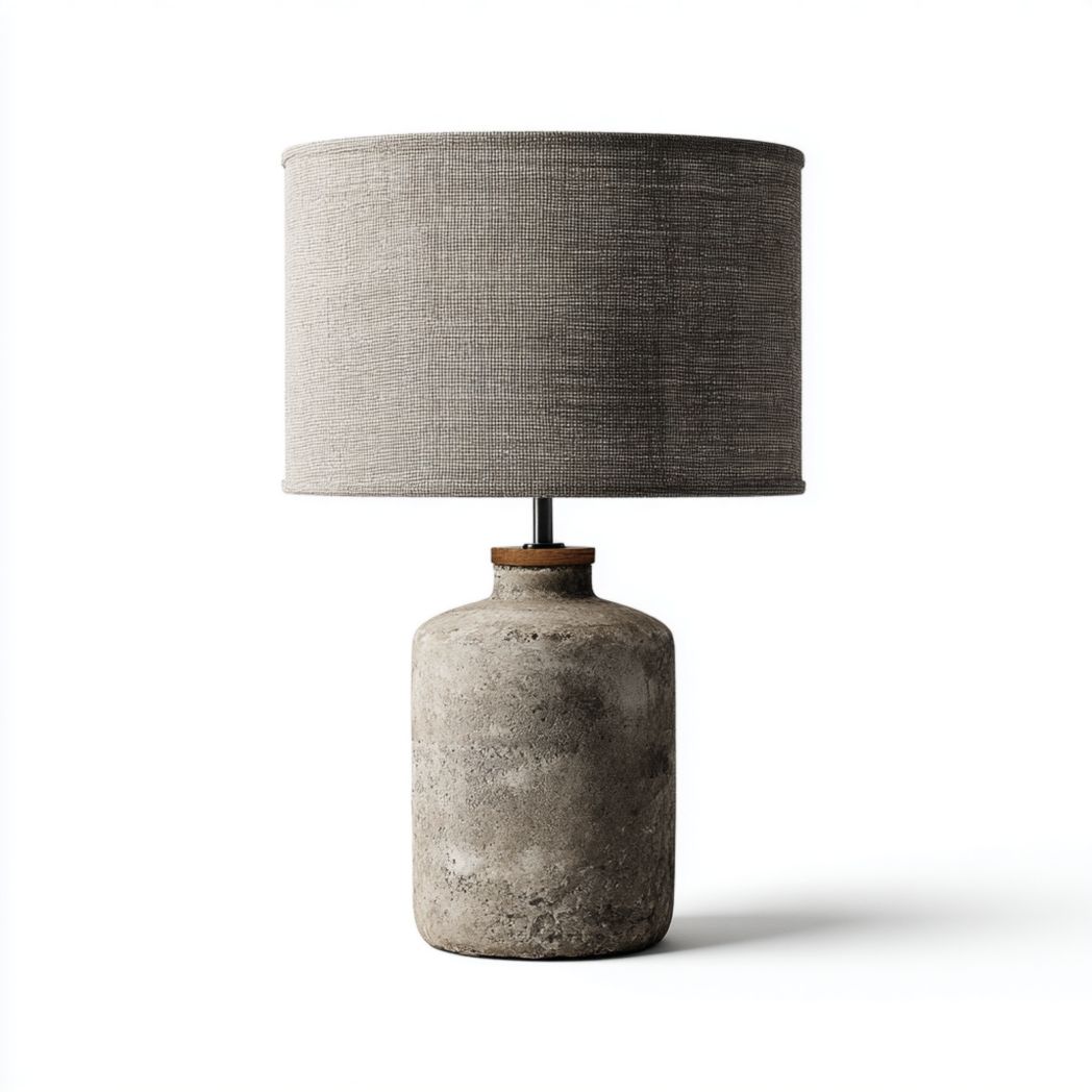 Lampe de table en pierre avec abat-jour cylindrique en tissu-Crean Furniture