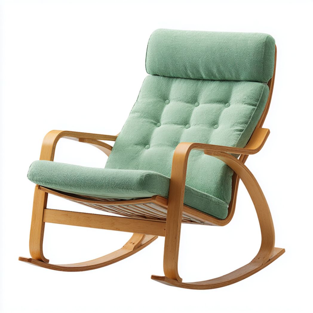 Fauteuil à Bascule en Bois de Bouleau Courbé avec Coussin Vert Menthe-Crean Furniture