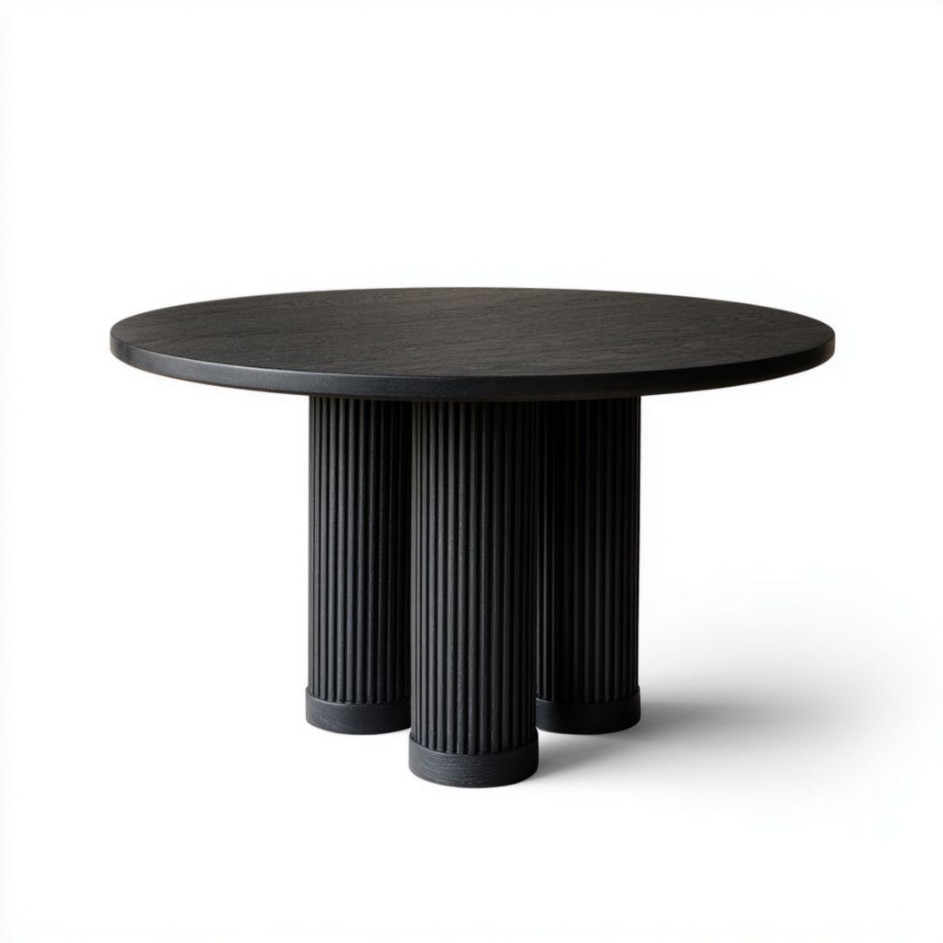 Table de Salle à Manger Ronde en Chêne Noir avec Pied Central Canelé-Crean Furniture