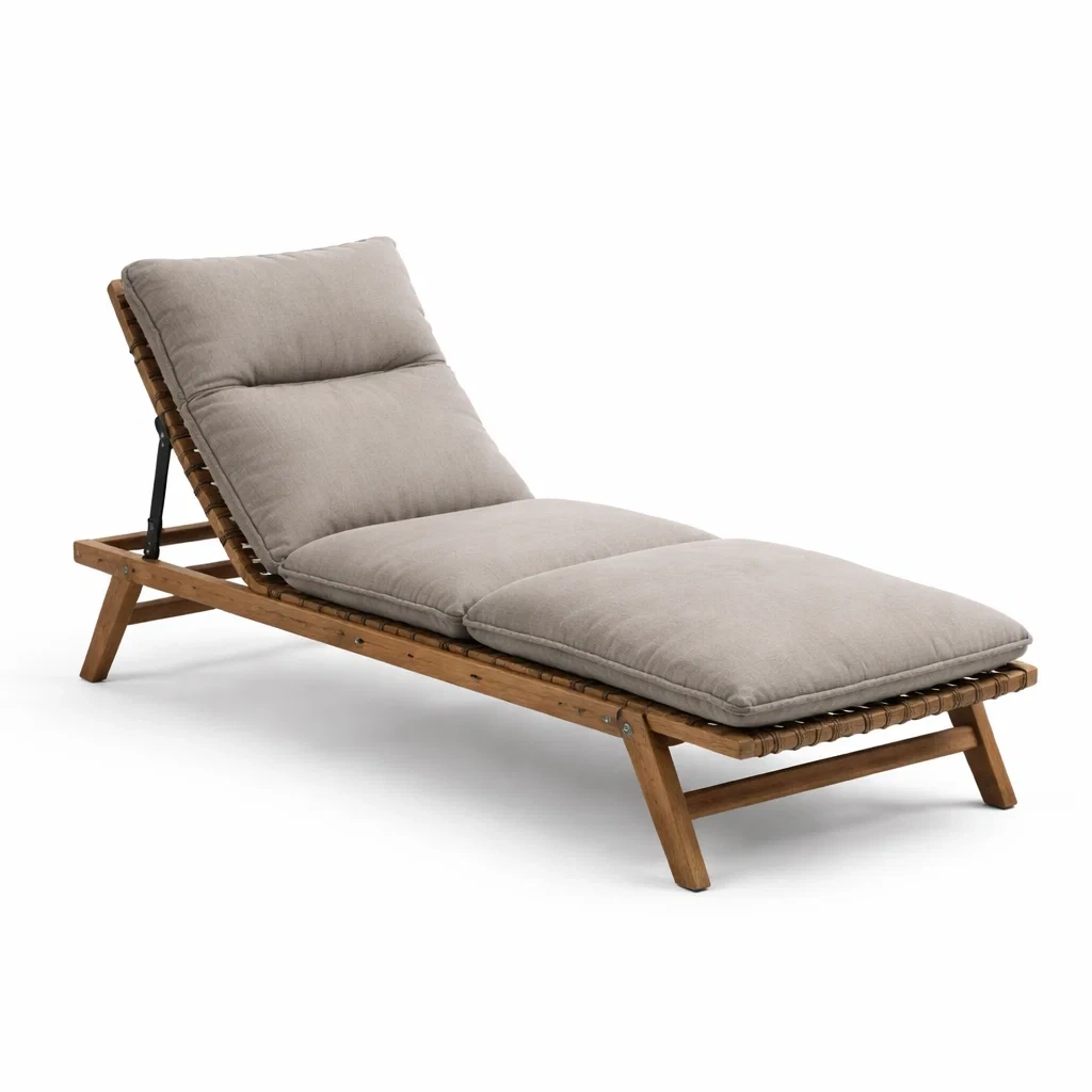 Chaise longue en bois d’acacia avec coussin en polyester beige-Pure Spacez