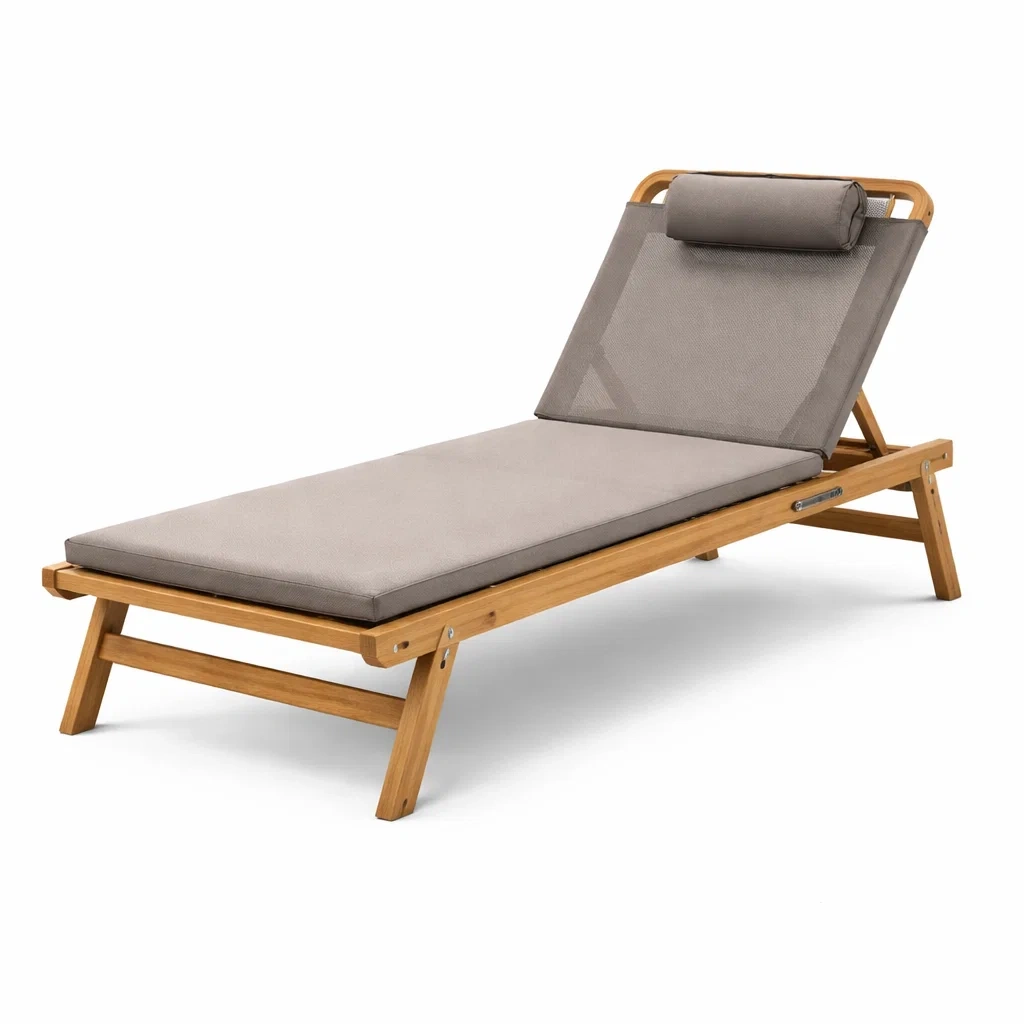 Chaise longue en teck avec coussin en polyester beige-Pure Spacez