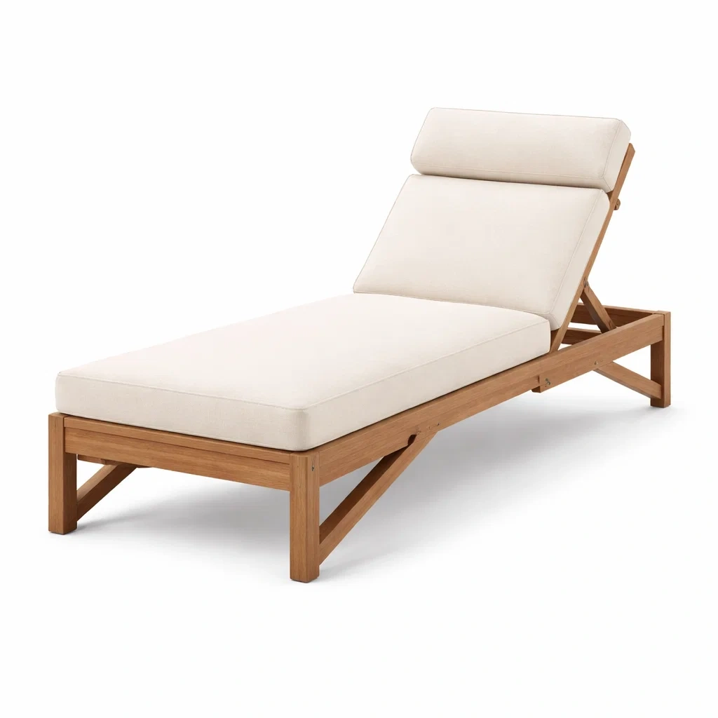 Chaise longue d’extérieur en bois d’acacia et tissu beige-Pure Spacez