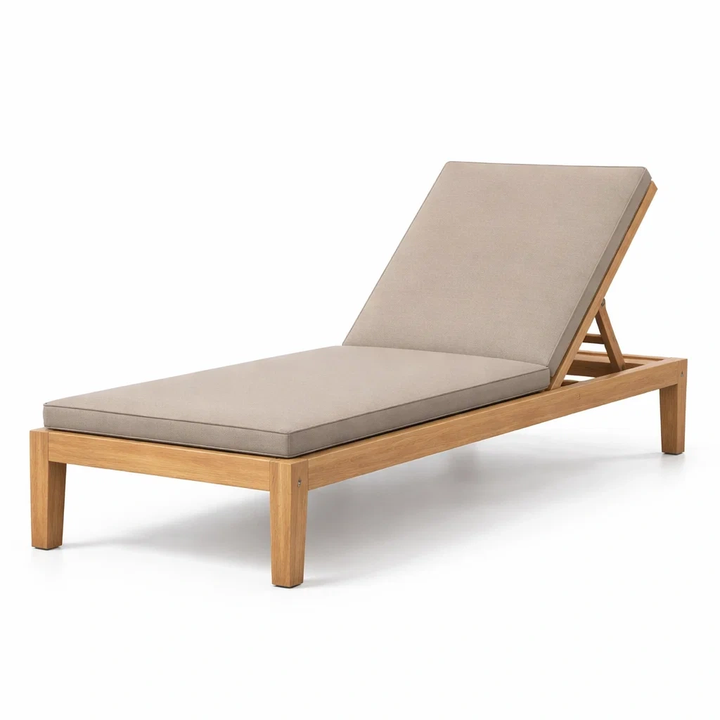 Chaise longue en bois avec coussin en textile beige-Pure Spacez