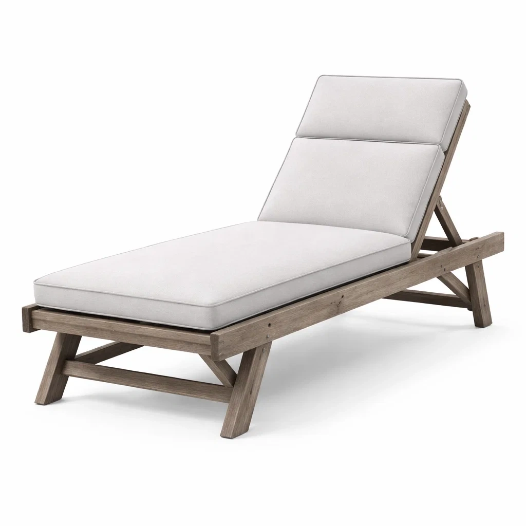 Chaise longue en bois avec coussins en polyester blancs-Pure Spacez