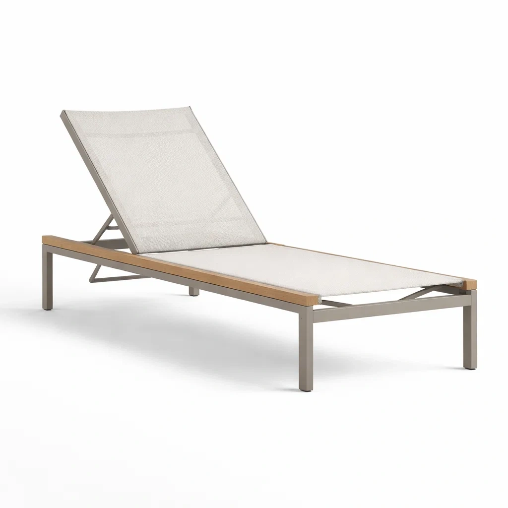Chaise longue en aluminium et teck avec textilène-Pure Spacez