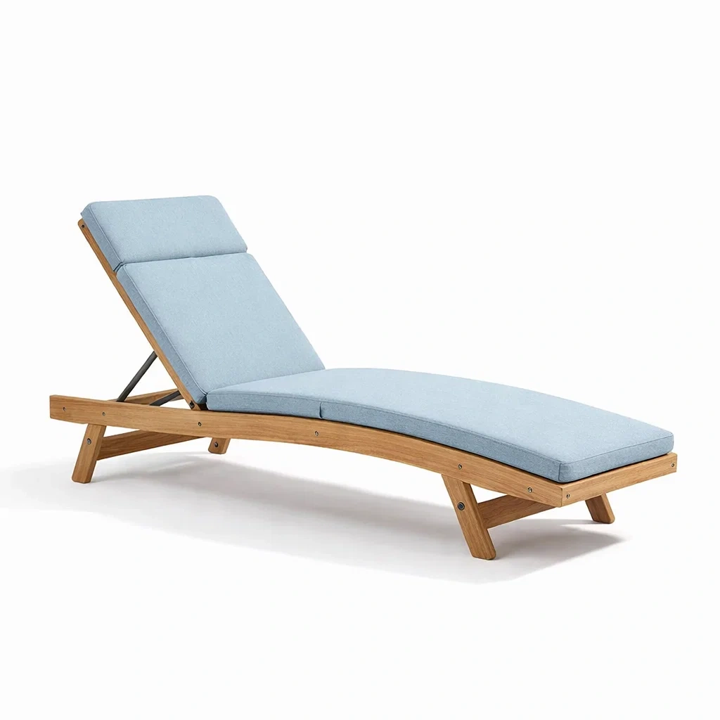 Chaise longue d’extérieur en bois avec coussin bleu clair-Pure Spacez